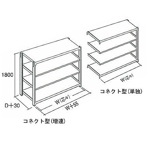 中量ラック・300KG・4段 W1800×D900×H1800 単体 NAMG1869S-4