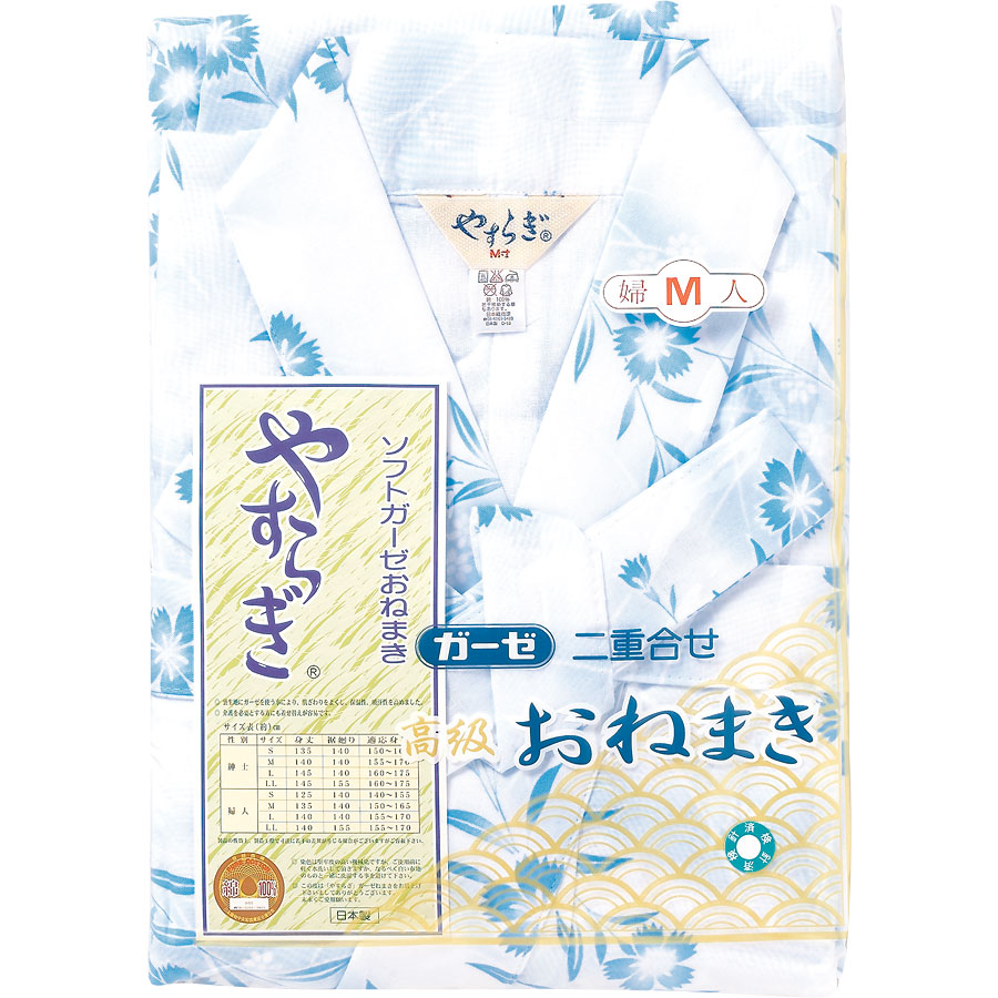 ガーゼ寝巻き> ガーゼねまき 女性用 (Mサイズ) ブルー 宮本