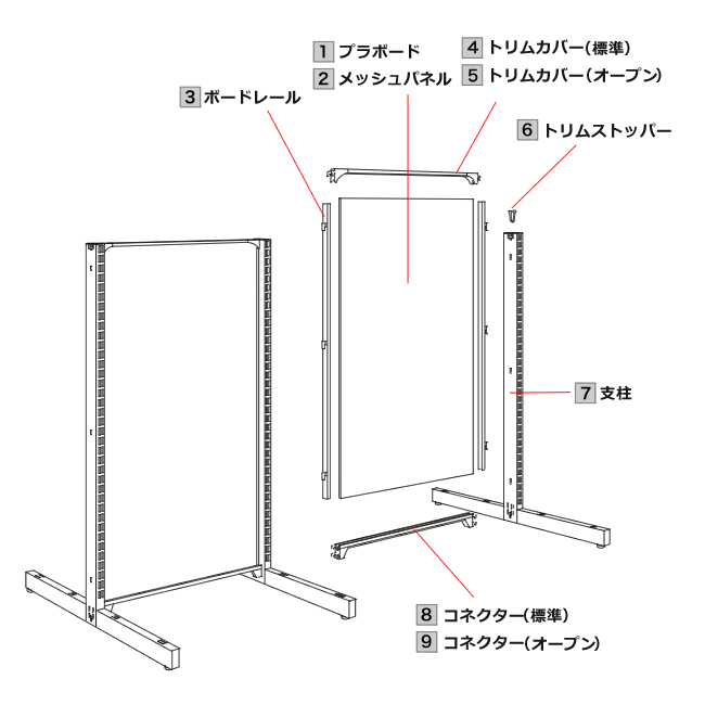 ラテラル・フォー中央タイプ W90×H135cm 連結（本体は別売です） ブラック ラスティック柄 - 1